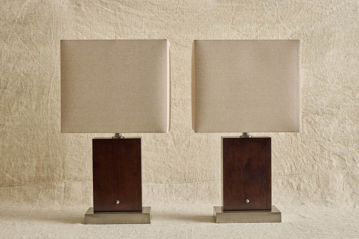 Pair of Wood & Steel Lamps