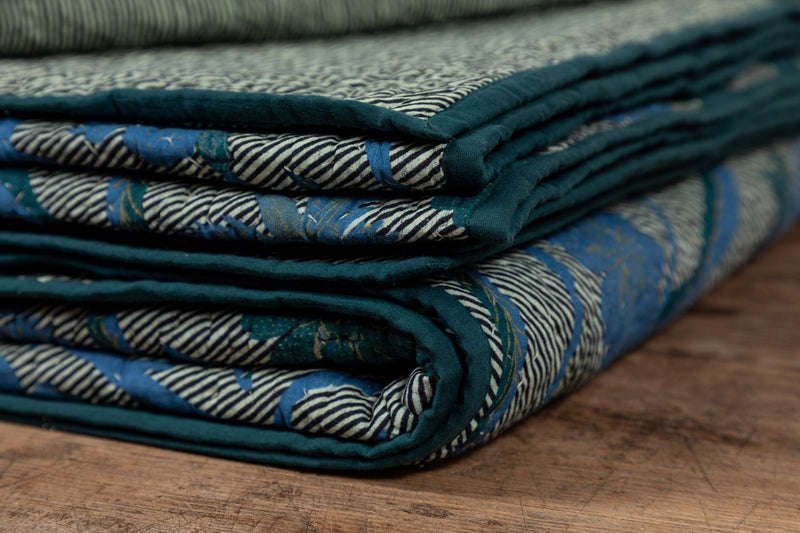 Nickey Kehoe Quilt, Navy and Creme Hash Stripe