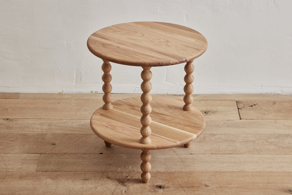 Alfred Newall, 2 - Tier Round Bobbin Side Table in Natural Oak (LA) - Nickey Kehoe