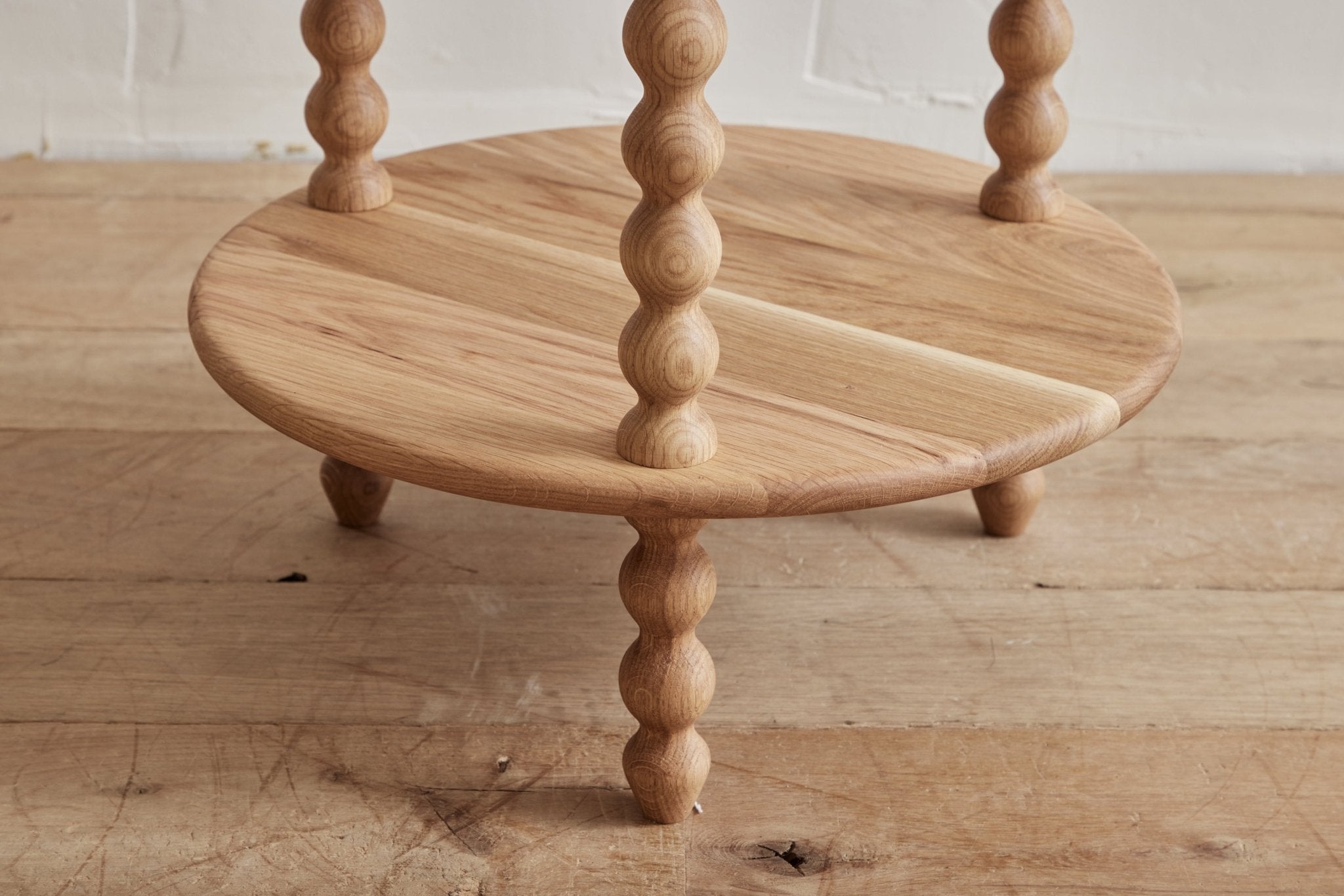 Alfred Newall, 2 - Tier Round Bobbin Side Table in Natural Oak (LA) - Nickey Kehoe