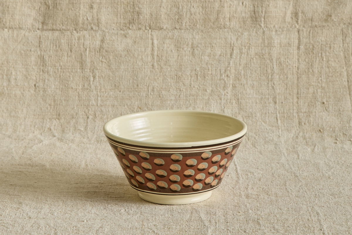 Small Mochaware Serving Bowl in Red Brick Cat Eyes