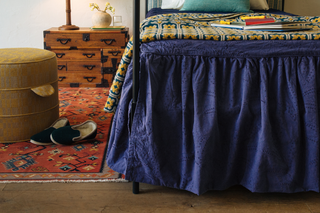 Hazel Ruffled Coverlet in Indigo