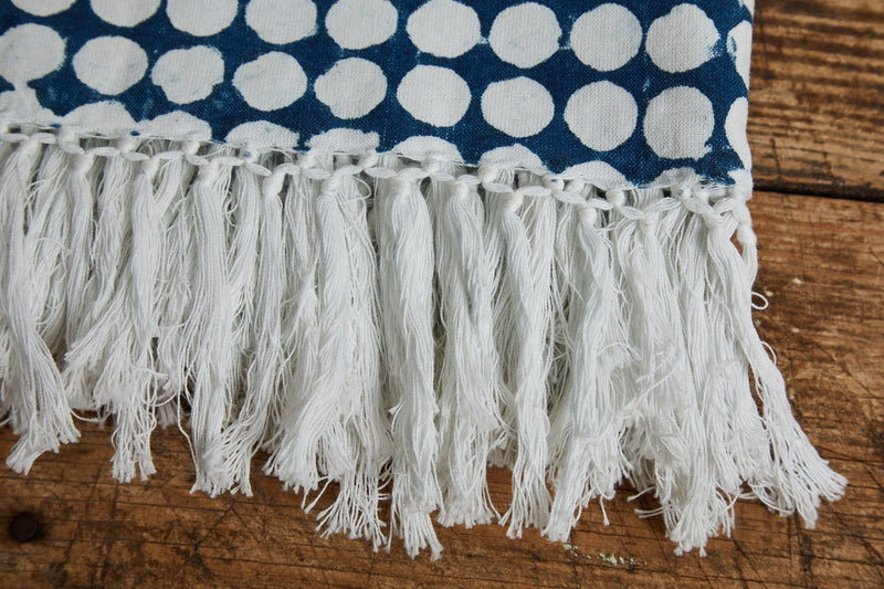 Les Indiennes, Tania Reverse Bed Throw With Fringe, Indigo - Nickey Kehoe