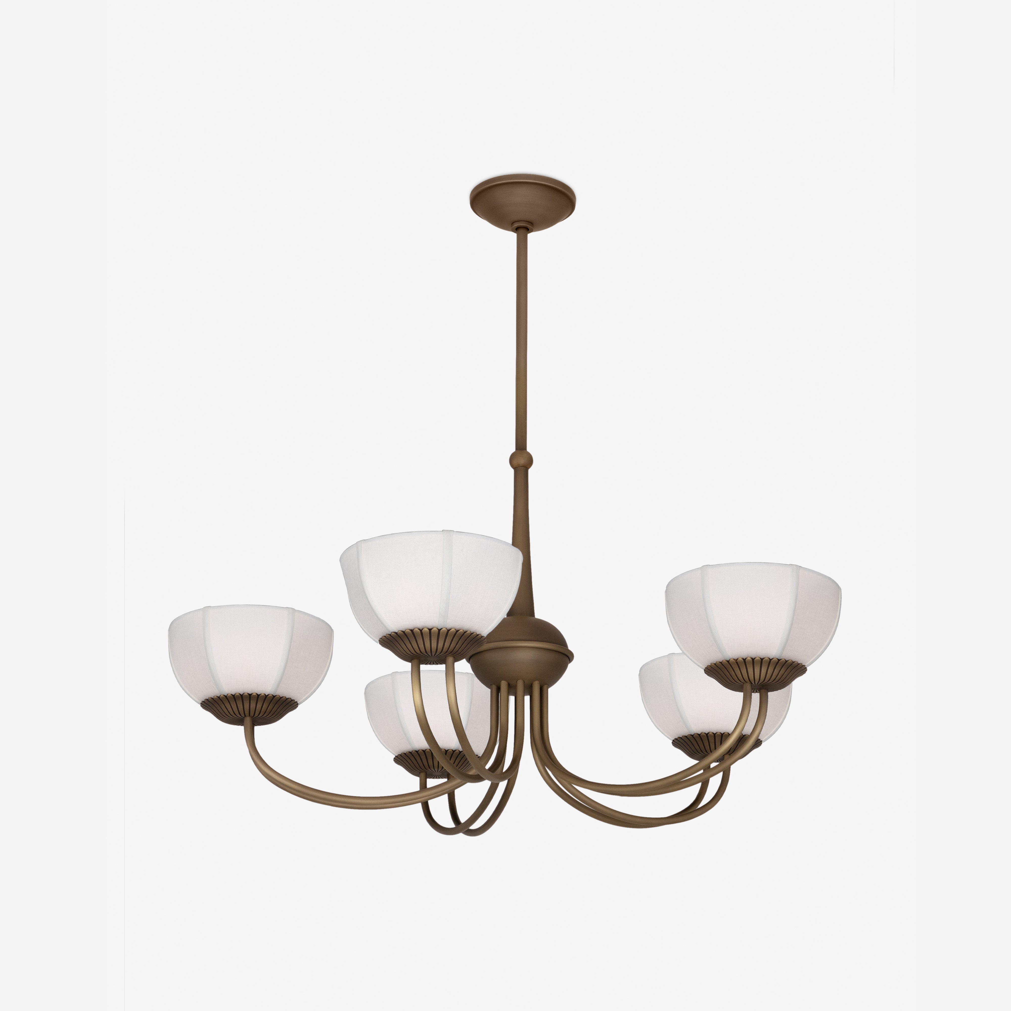 Shown in Antique Brass finish with shades SH-223X-WHT-LIN