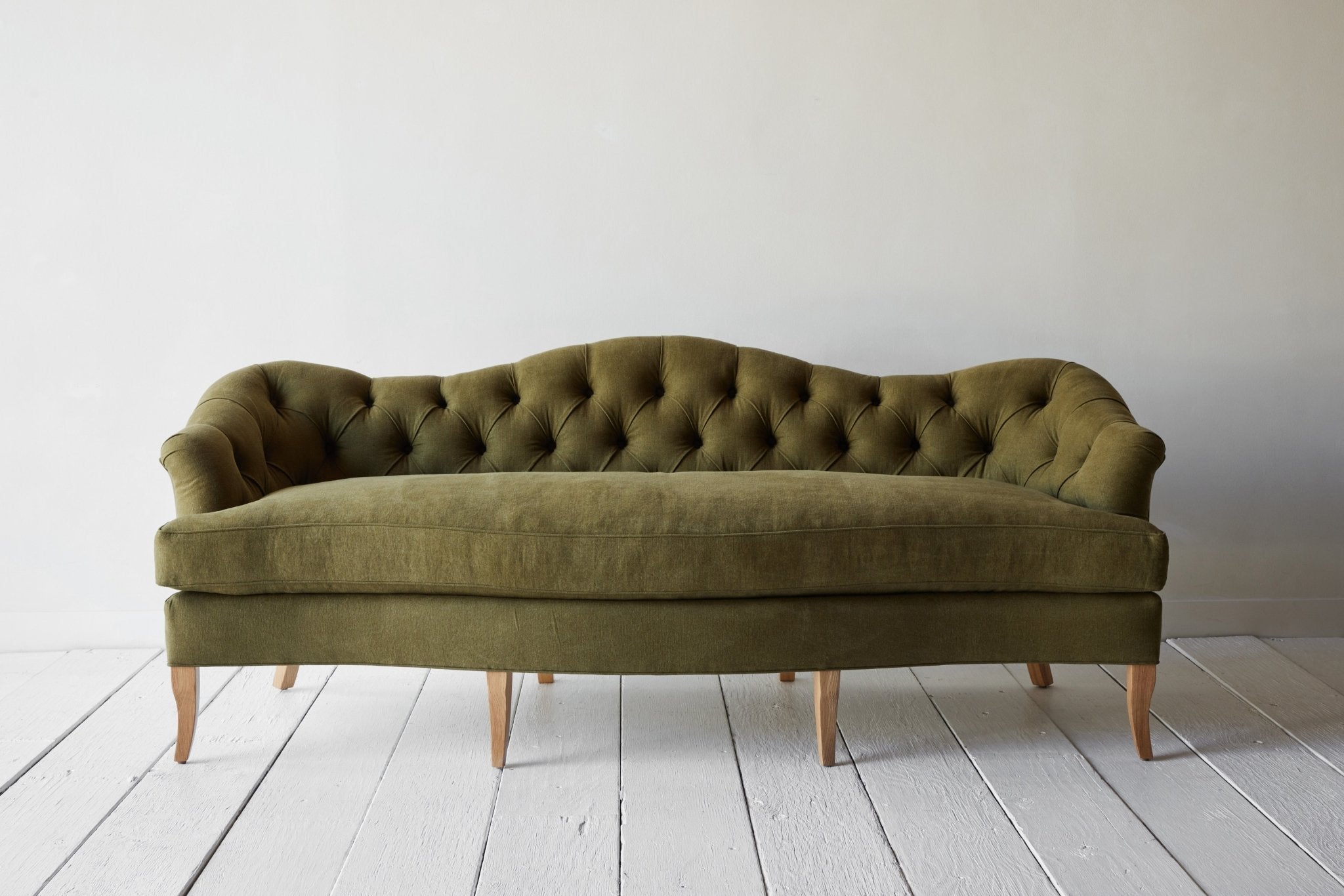 Shown in Libeco Moss Stonewash Linen and Natural Oak