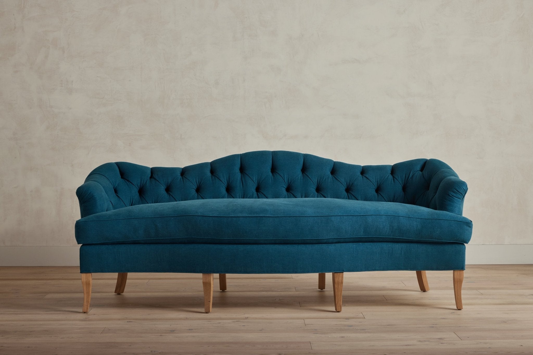 Shown in Libeco Petrol Stonewash Linen and Natural Oak