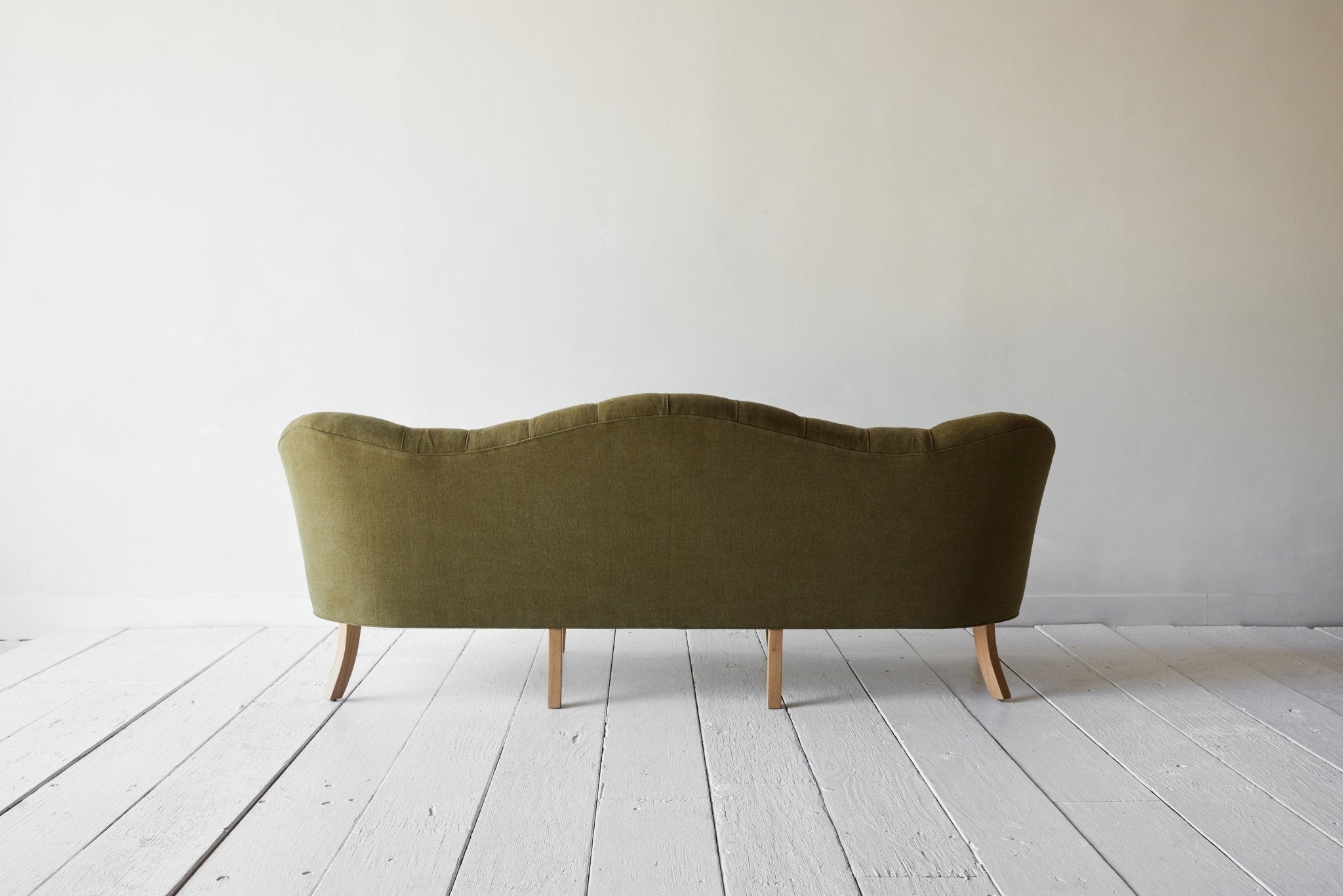 Shown in Libeco Moss Stonewash Linen and Natural Oak