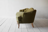 Shown in Libeco Moss Stonewash Linen and Natural Oak