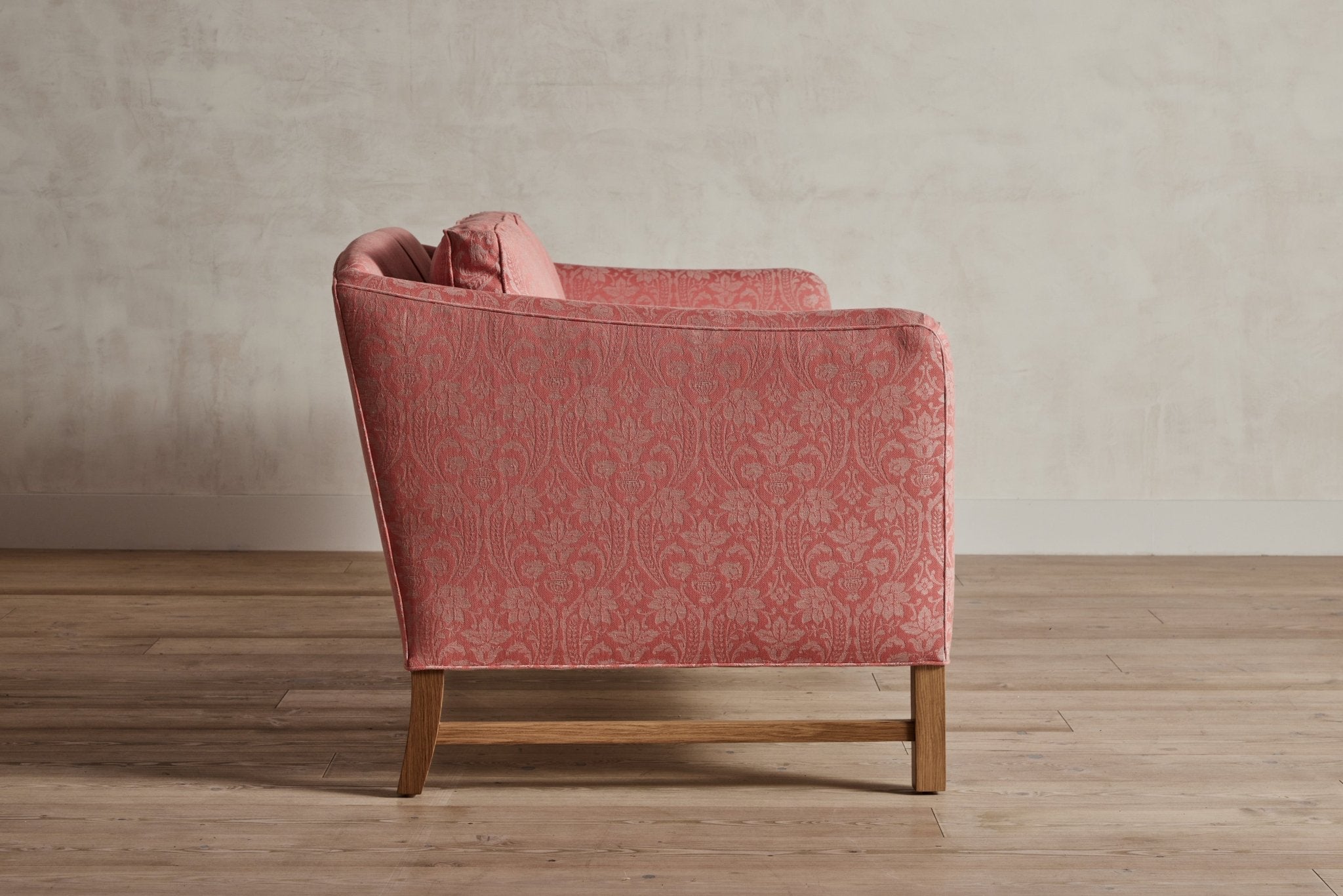Shown in Customer's Own Material  (Italian Jacquard in Antique Pink and Taupe) and Natural Oak