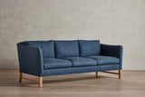 Shown in Libeco Linen in Midnight Blue and Natural Oak