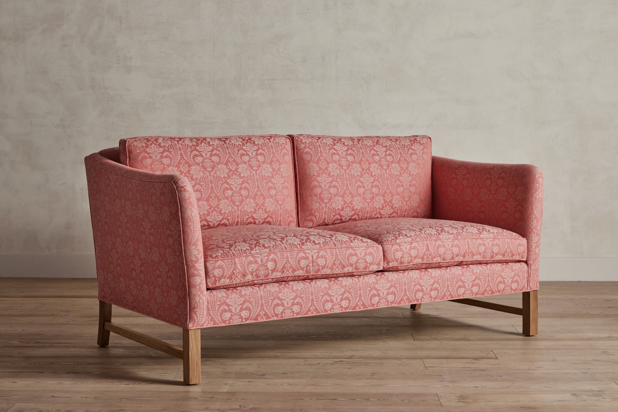 Shown in Customer's Own Material  (Italian Jacquard in Antique Pink and Taupe) and Natural Oak