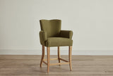Shown in Customer's Own Material (Libeco Stonewashed Linen in Moss) and Natural Oak