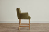 Shown in Customer's Own Material (Libeco Stonewashed Linen in Moss) and Natural Oak