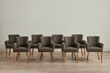 Shown in Libeco Stonewash Linen Cafe Noir with Howe Aubergine piping and Natural Oak