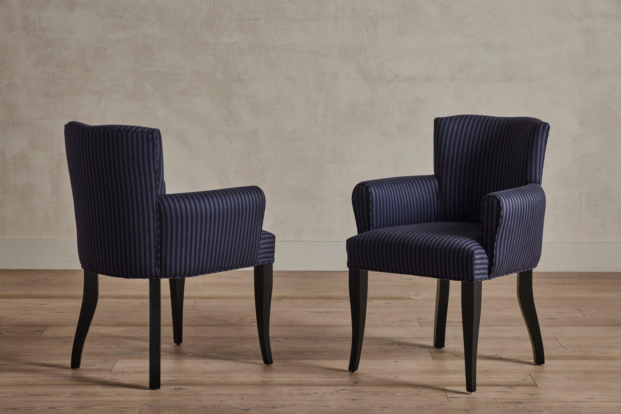 Shown in Howe Overdye Ticking in Damson/Black and Ebony