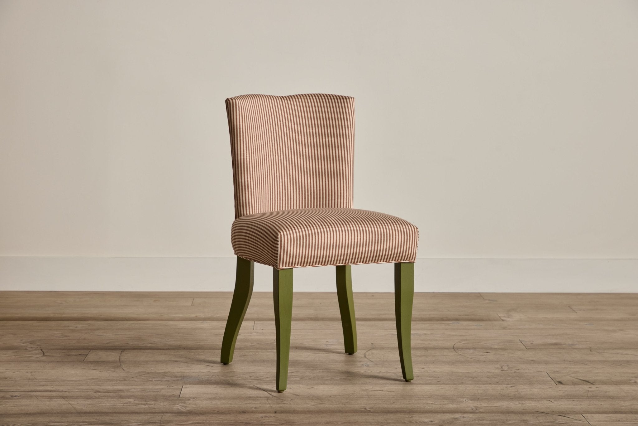 Shown in Customer's Own Material (Helene Blanche -Moire Stripe) And Painted Leg (Farrow & Ball Bancha) 