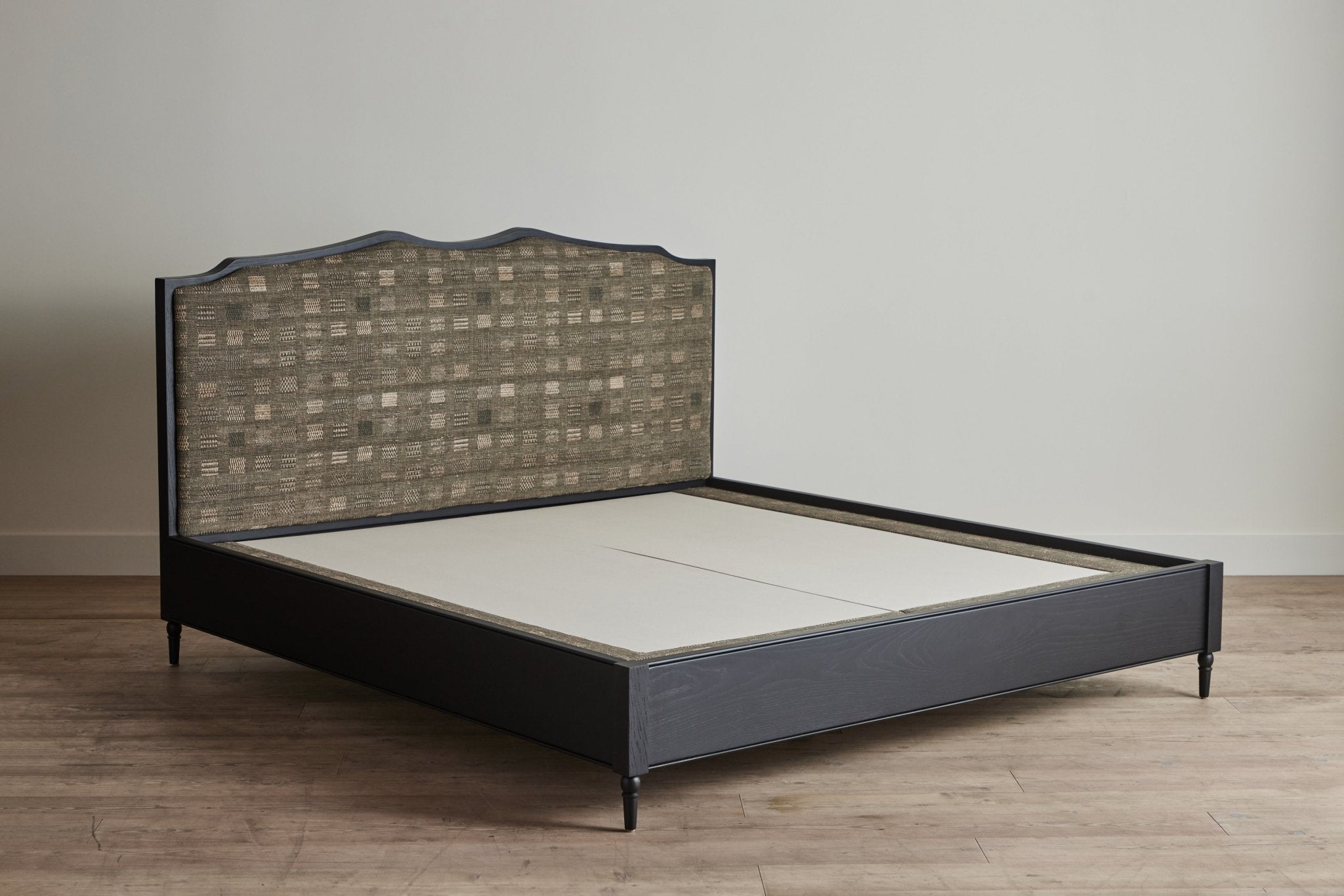 Shown in Ebony and Pat McGann Fabric (Neeru Kumar/ Window Weave/ Zinc) in Eastern King
