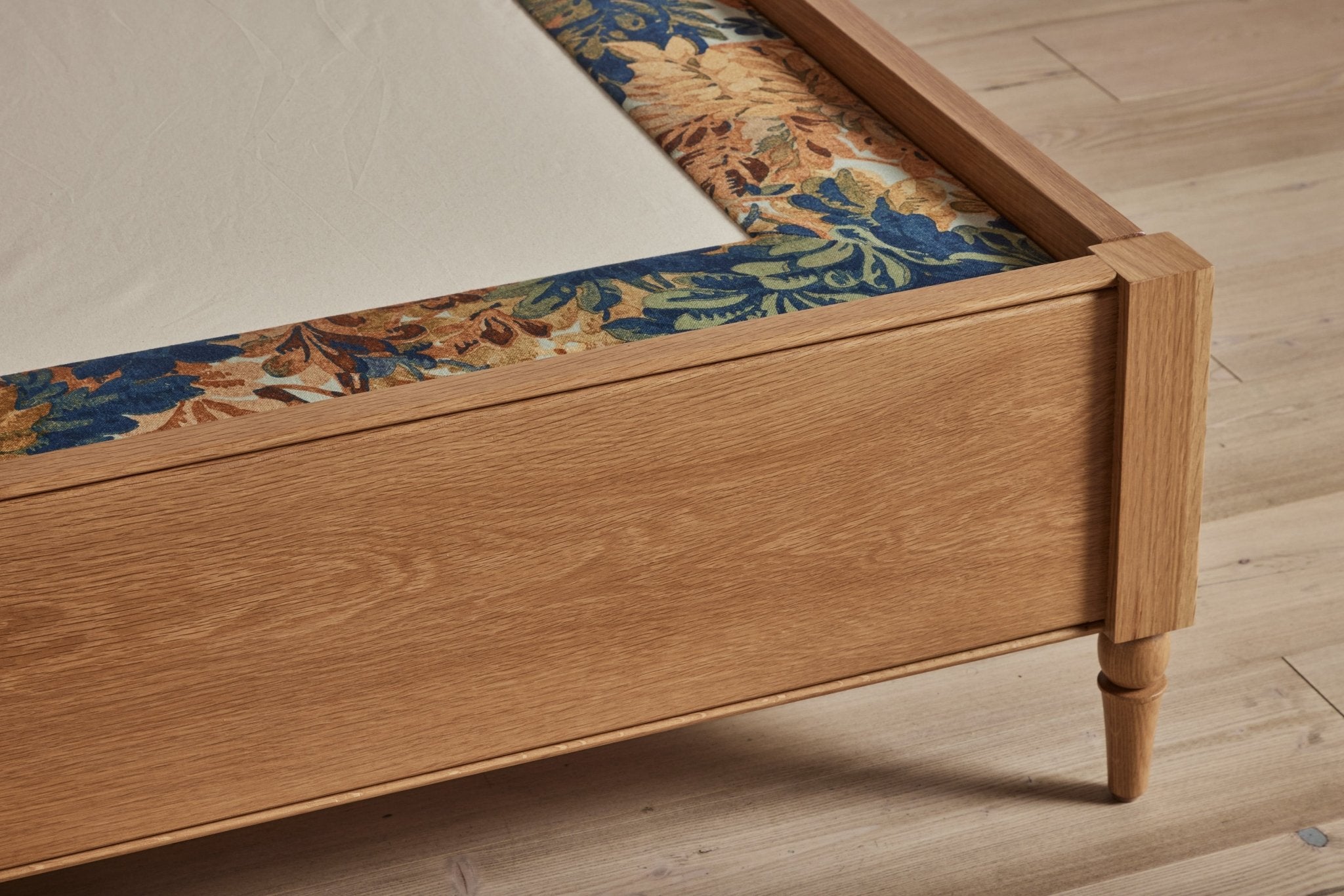 Shown in Natural Oak and Customer's Own Material (Pierre Frey Fontainbleau, Chataigne) in Queen