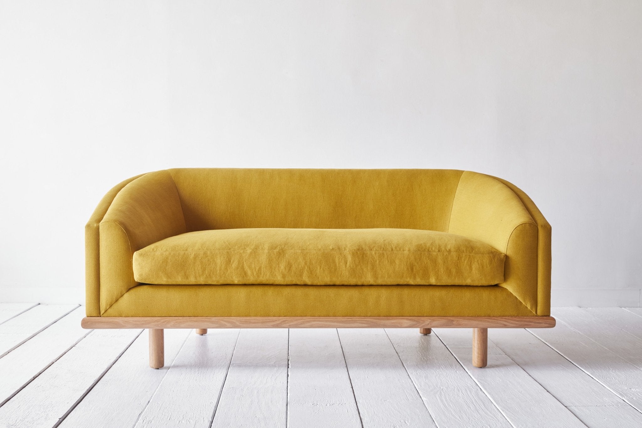 Shown in Customer's Own Material (James Malone Washed Ochre) and Natural Oak, 72 in.