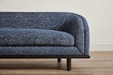 Shown in Customer's Own Material (McLaurin & Piercy Carlyle Indigo) and Dark Oak, 90 in.
