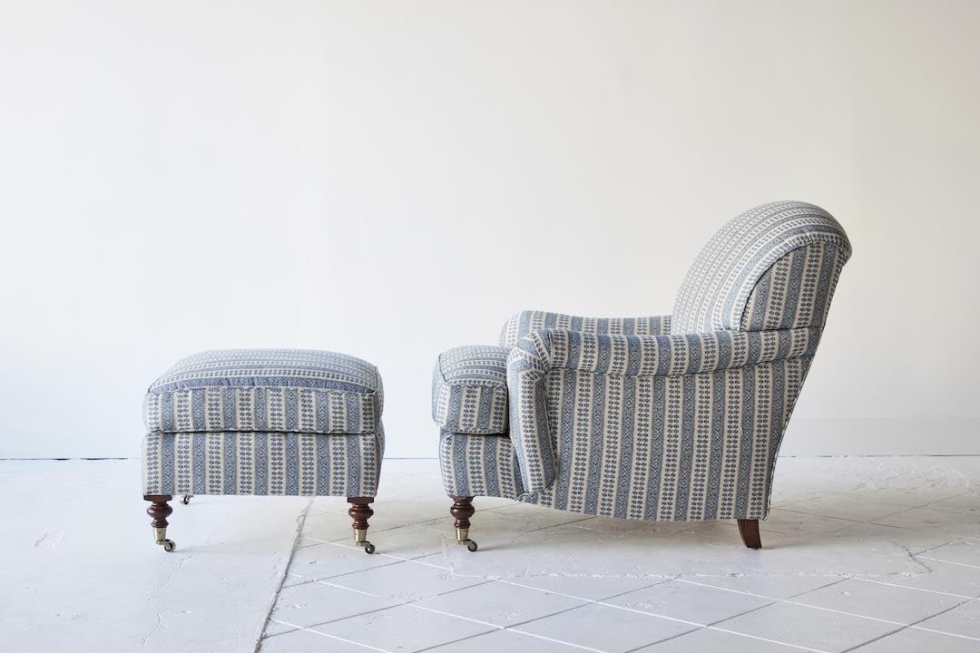 Shown in Susan Deliss Patmos Smokey Blue and Dark Oak with Matching Chair, Small Size