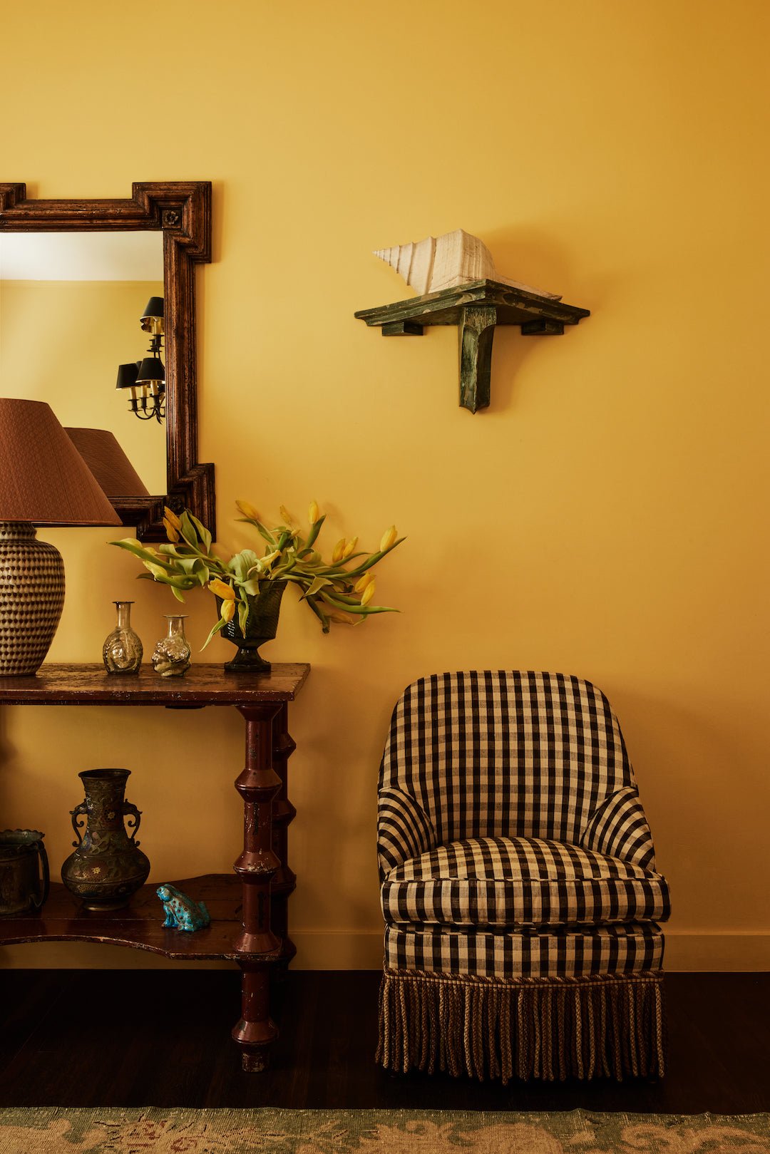 Shown in Customer's Own Material (Wells Textiles Sonoma Check) and Dark Oak