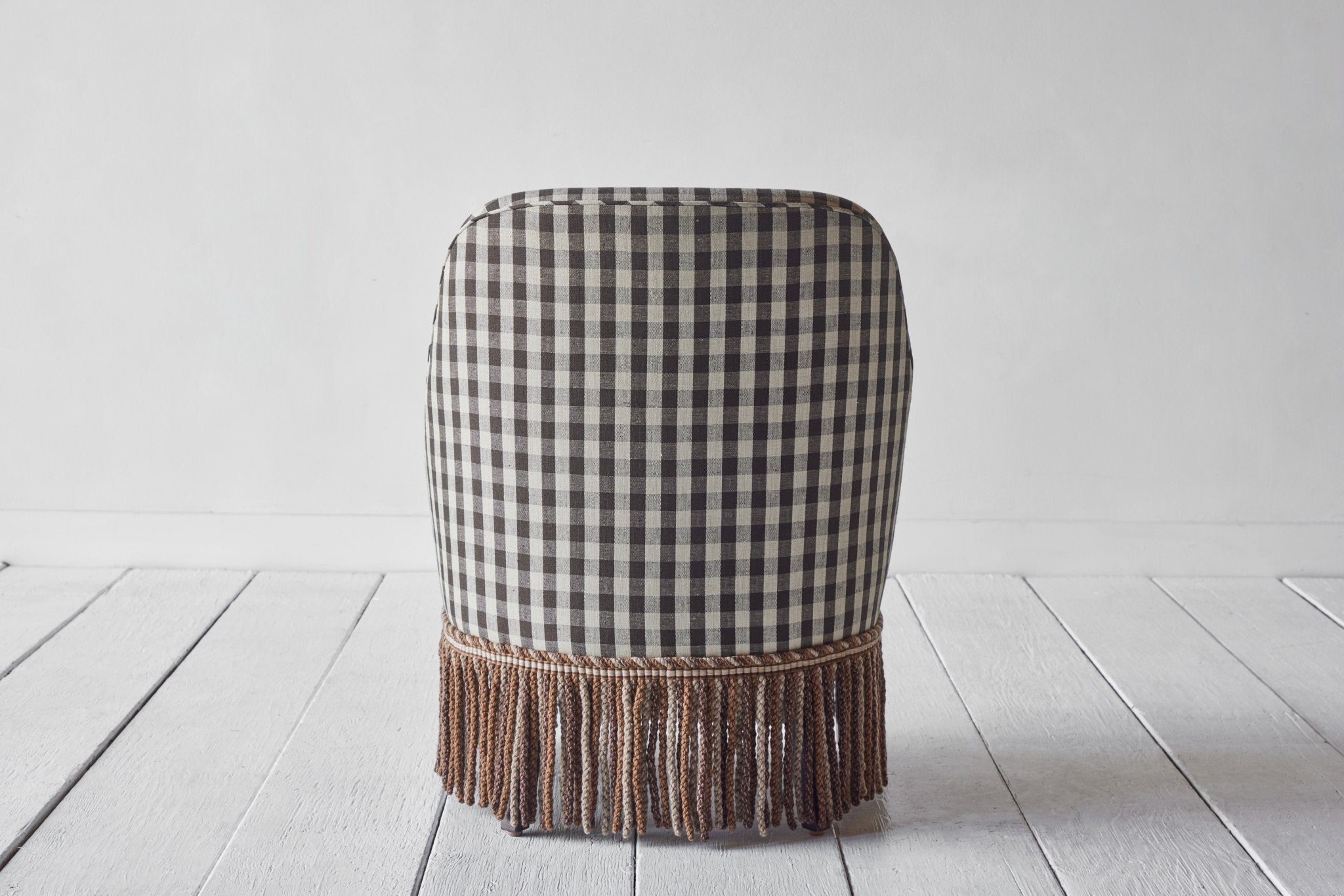 Shown in Customer's Own Material (Wells Textiles Sonoma Check) and Dark Oak