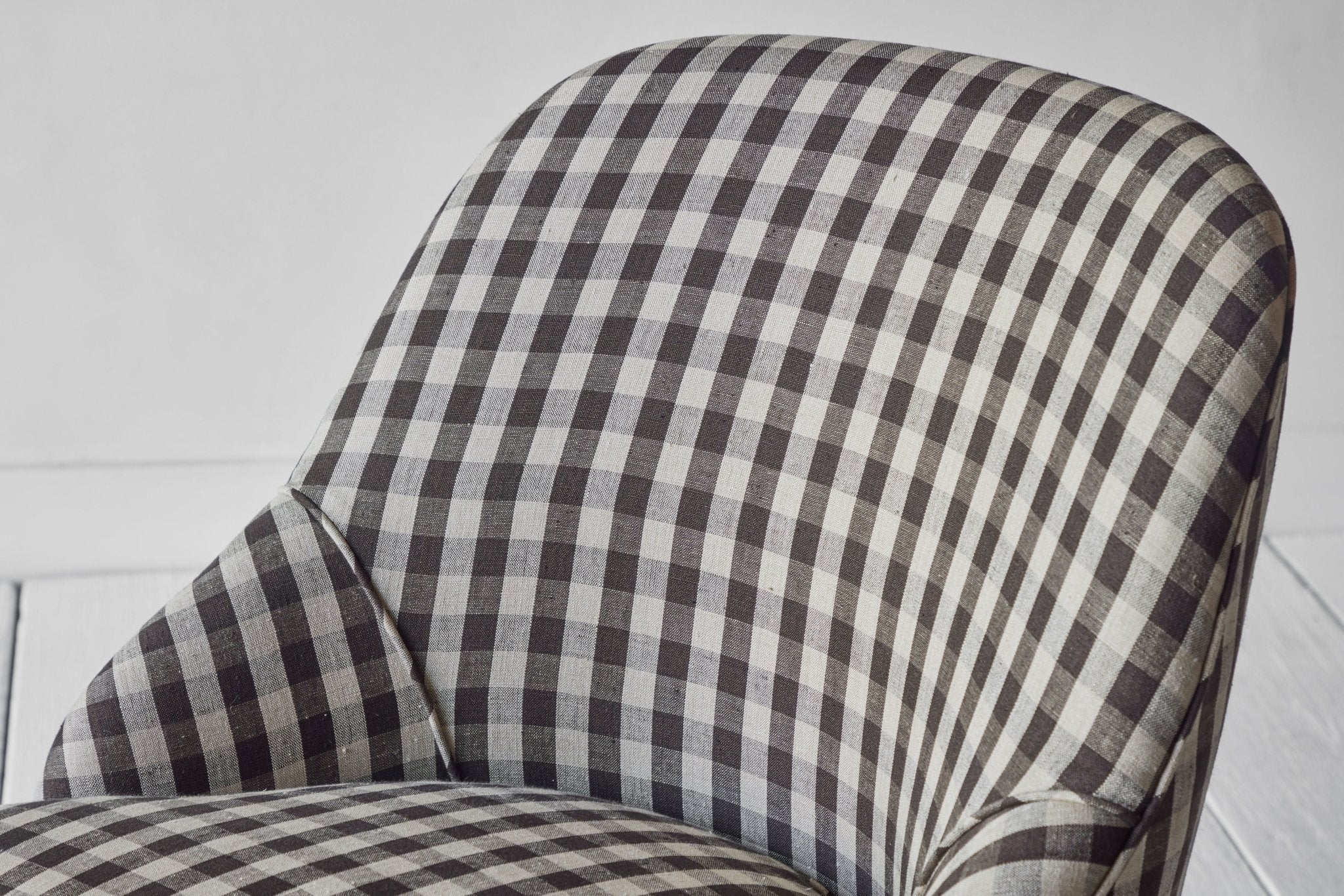 Shown in Customer's Own Material (Wells Textiles Sonoma Check) and Dark Oak