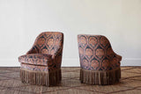 Shown in Customer's Own Material (Robert Kime Ottoman Lampas Blue with Custom, Bullion Fringe) and Dark Oak