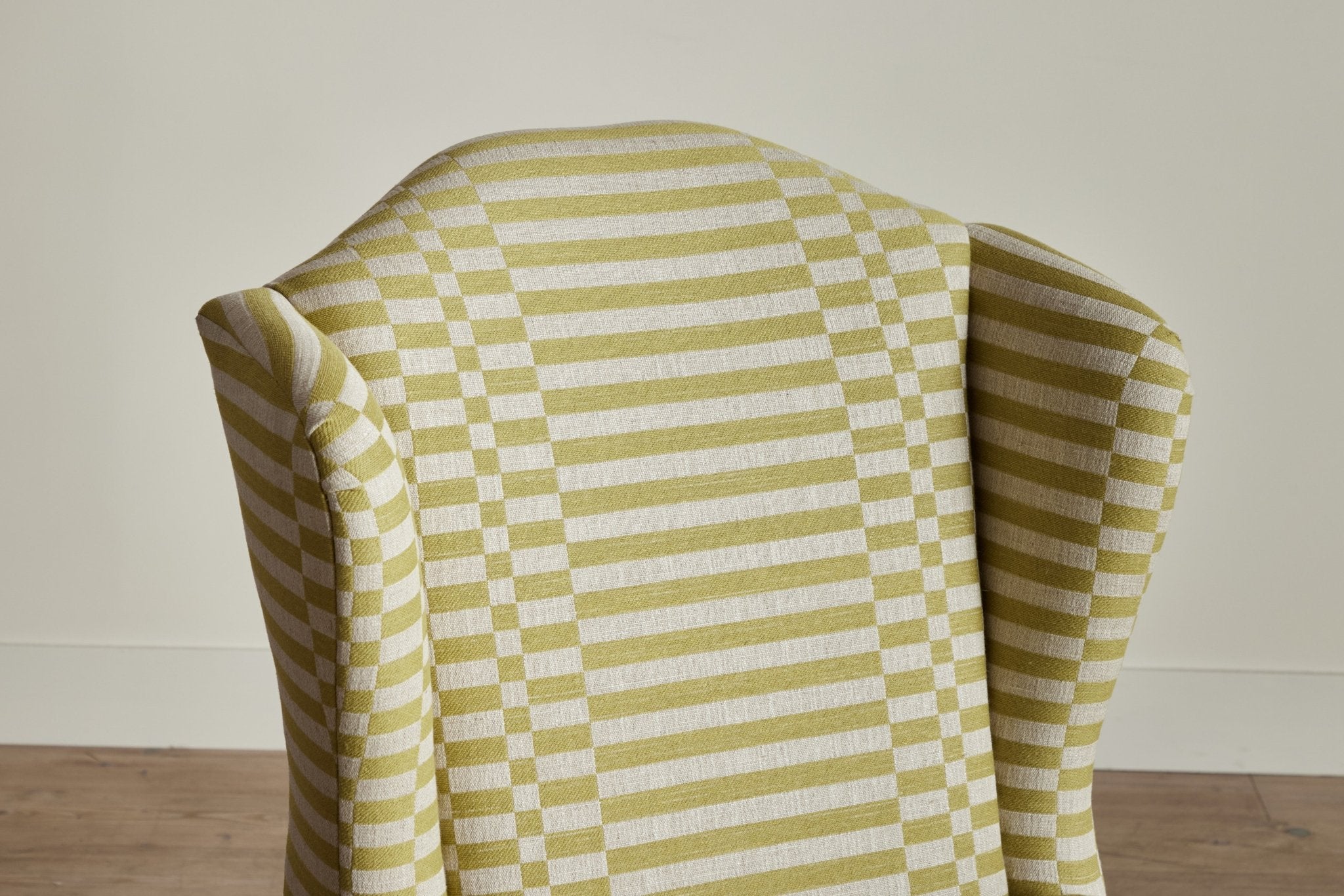 Shown in Customer’s Own Material (George Spencer Design Check Stripe Lime) and Natural Oak