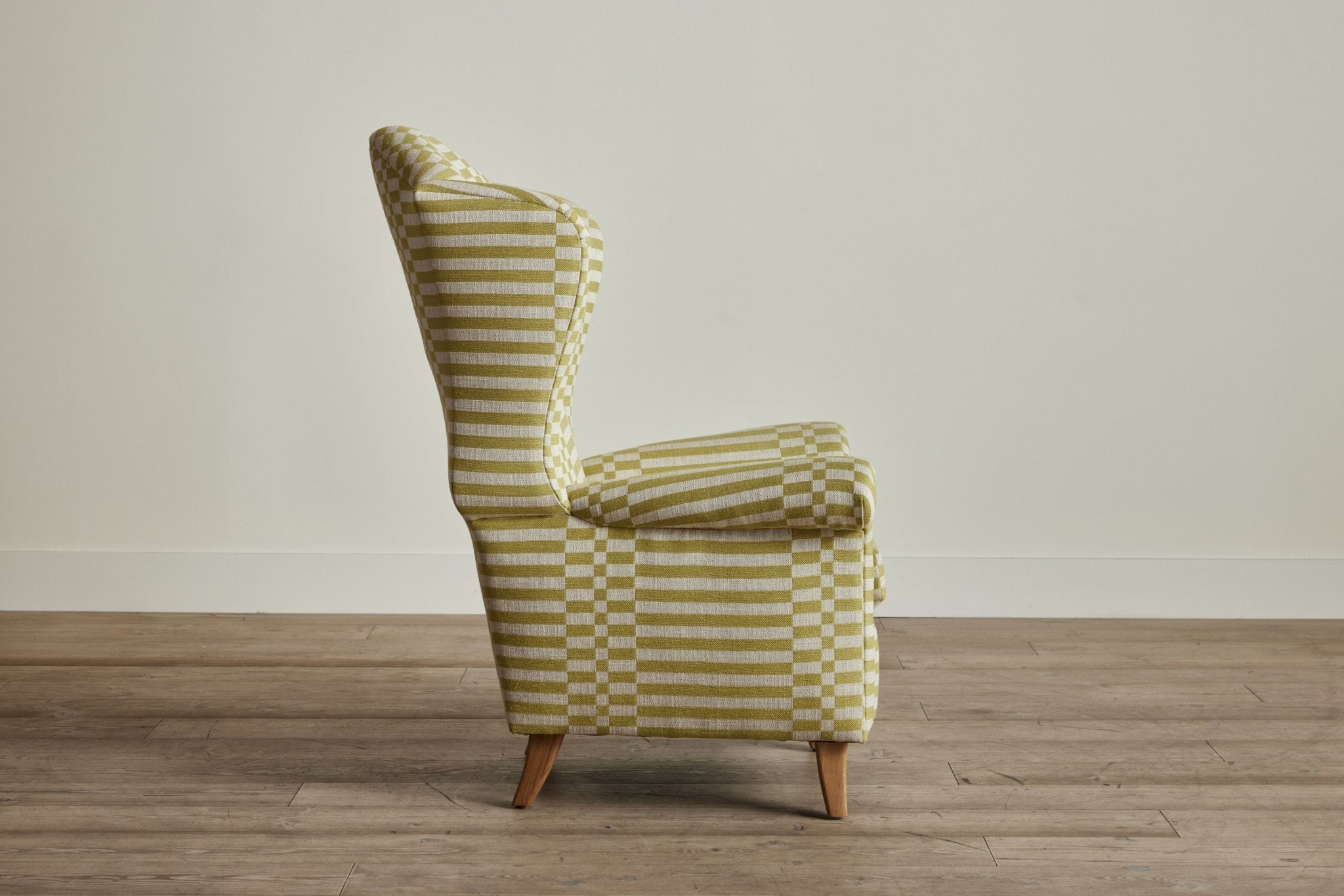 Shown in Customer’s Own Material (George Spencer Design Check Stripe Lime) and Natural Oak