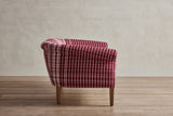 Shown in Customer’s Own Material (Italian Burgundy Plaid) and Natural Oak