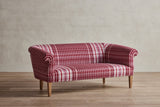 Shown in Customer’s Own Material (Italian Burgundy Plaid) and Natural Oak