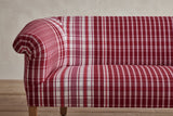 Shown in Customer’s Own Material (Italian Burgundy Plaid) and Natural Oak
