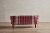Shown in Customer’s Own Material (Italian Burgundy Plaid) and Natural Oak