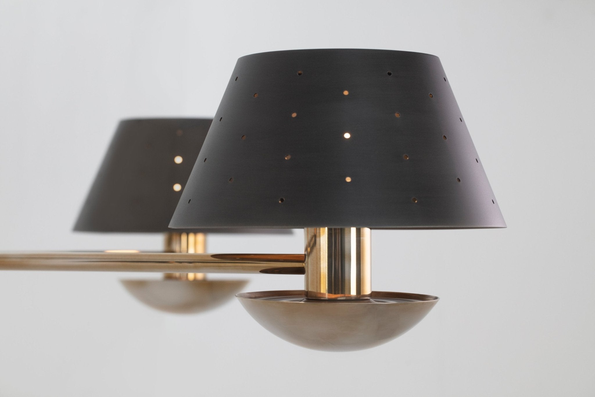 Shown in Heirloom Finish with Blackened Pewter accents and matching shades