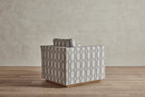 Shown in Customer's Own Material (Schumacher Elko Plaid) and Natural Oak plinth