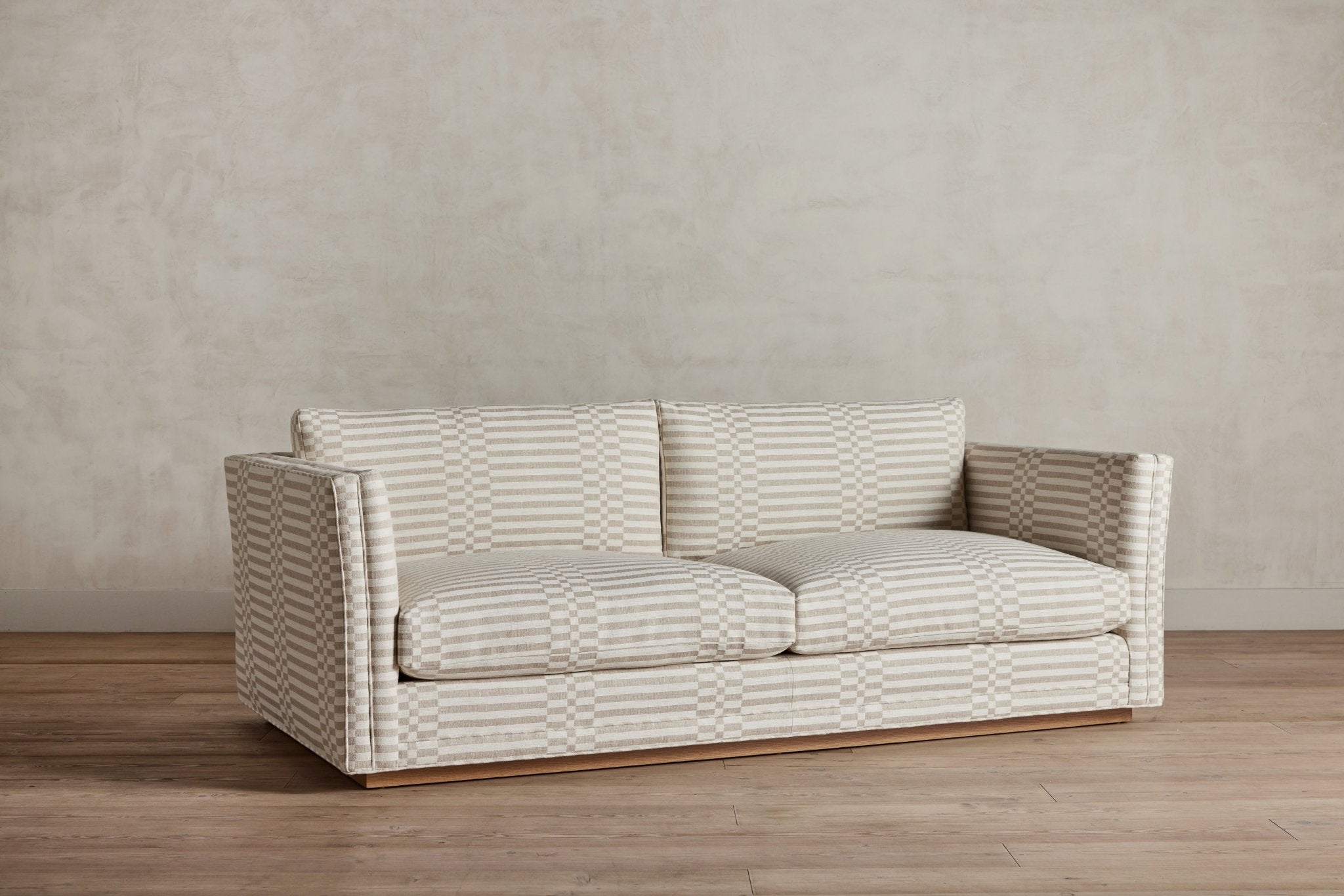 Shown in Customer's Own Material (George Spencer Design Check Stripe in Natural) and Natural Oak, 84 in.