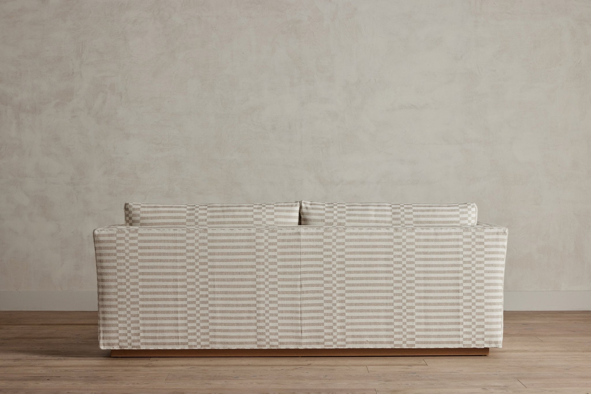 Shown in Customer's Own Material (George Spencer Design Check Stripe in Natural) and Natural Oak, 84 in.