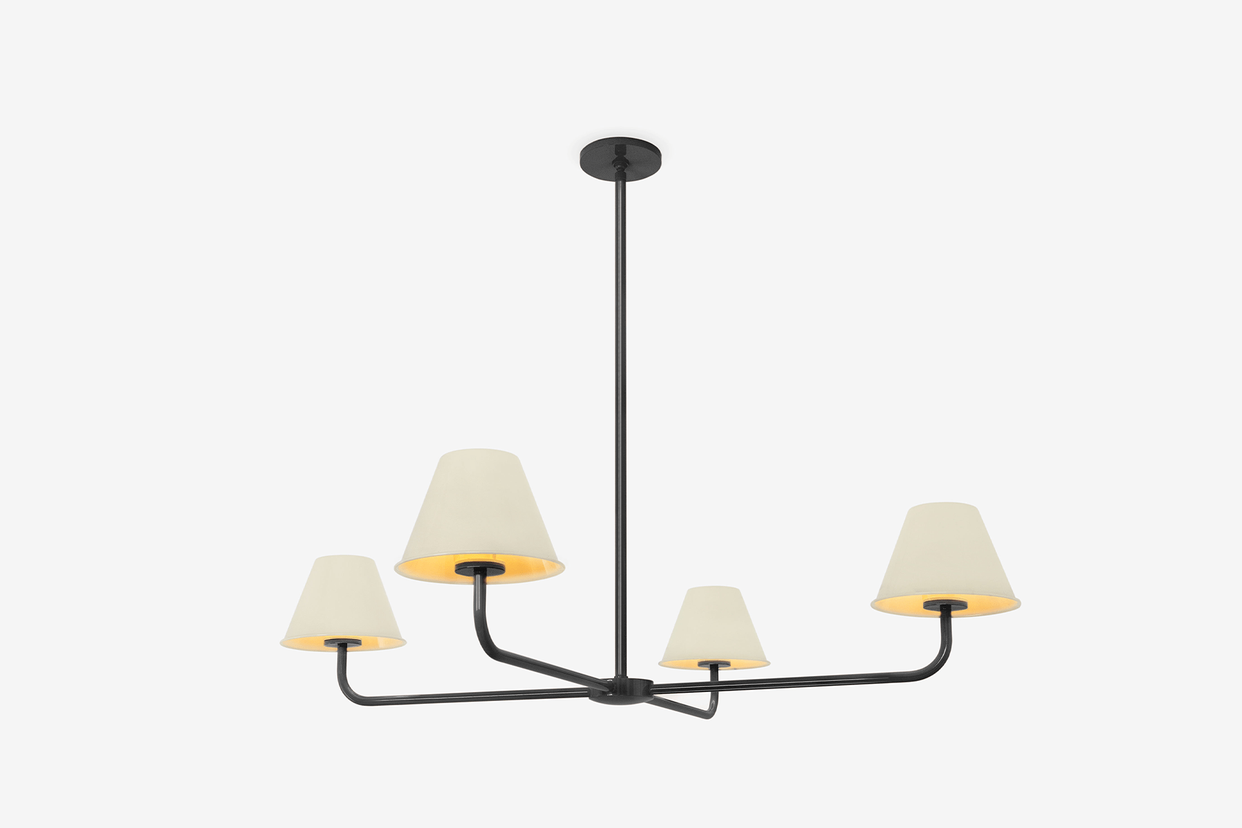Shown in Blackened Steel finish with small RAL 1015 Light Ivory shades and matching interior