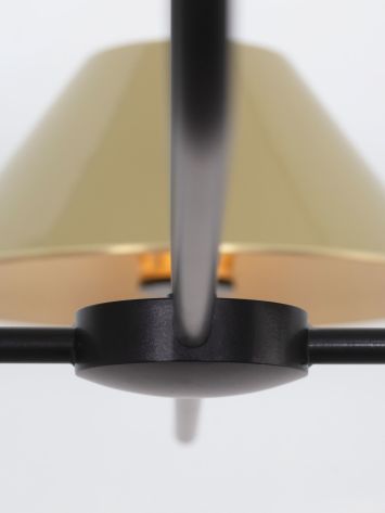 Shown in Black finish with large Benjamin Moore 383 Meadow View shades and Hewn Brass Lacquered interior