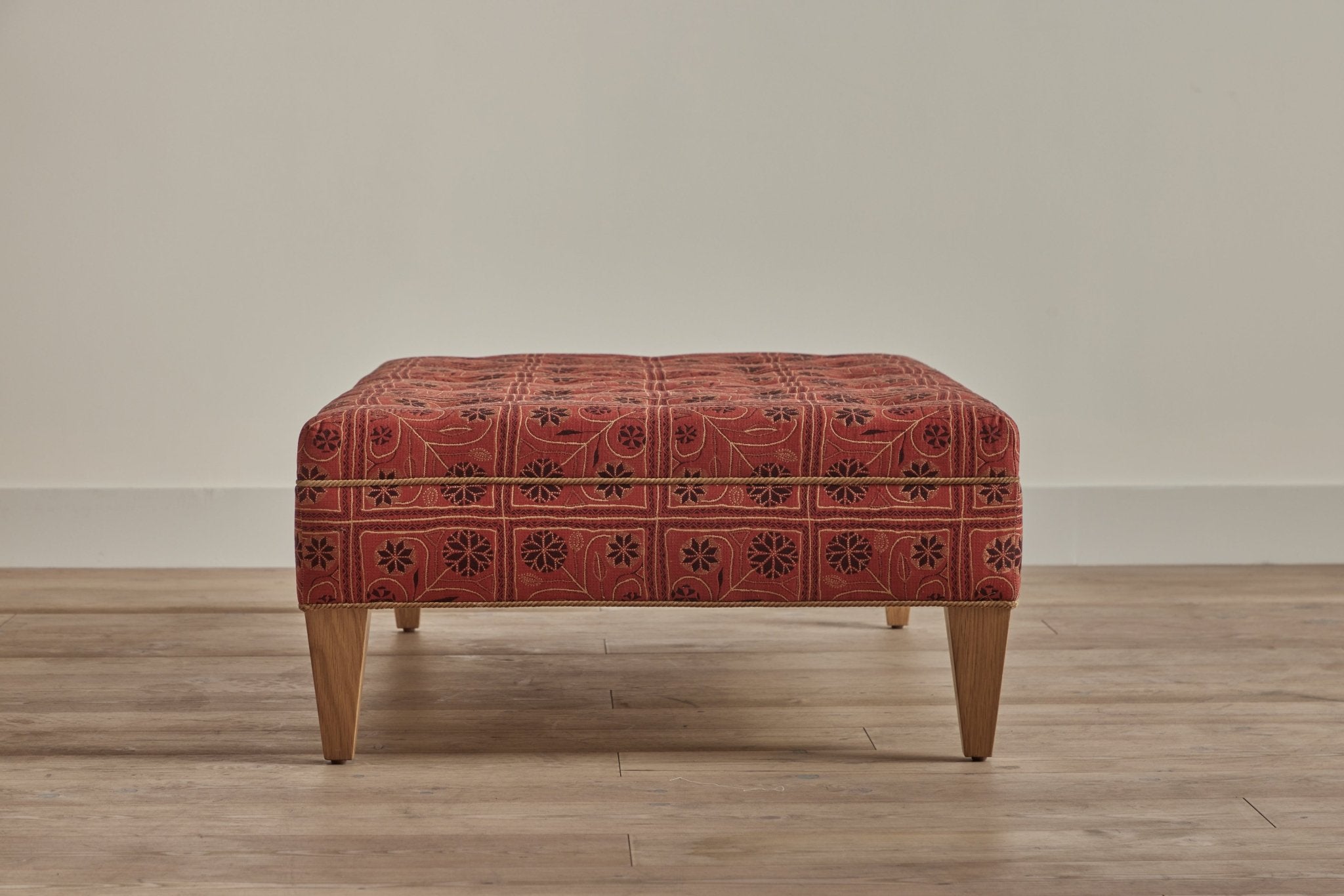Shown in Customer's Own Material (Jed Johnson Parterre in Terracotta with H&S Camel Corduroy trim) with Natural Oak