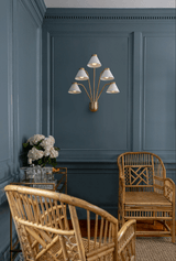 Shown in Hewn Brass Lacquered with Shades