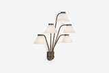 Shown in Antique Brass with White Linen Shades
