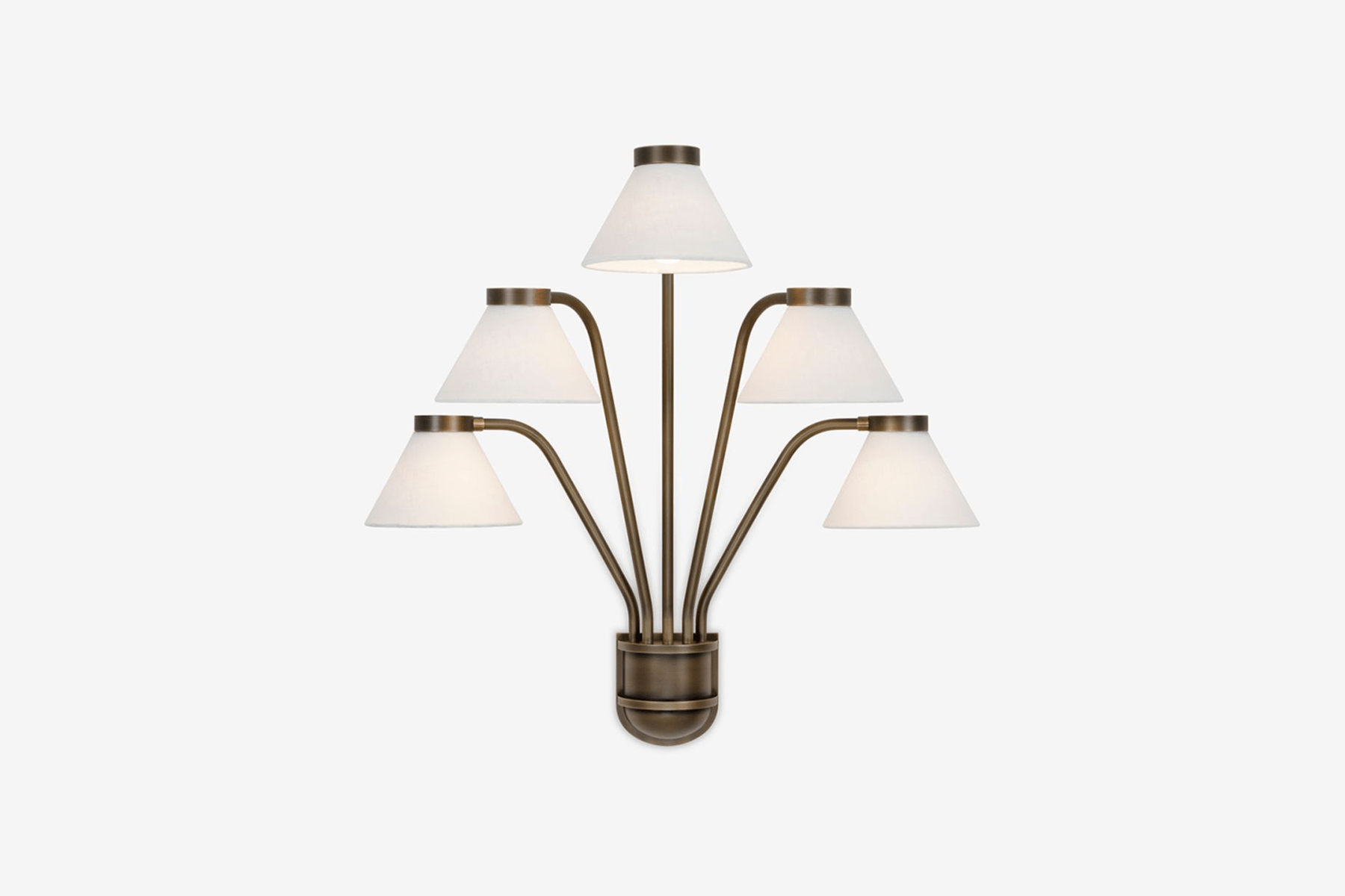 Shown in Antique Brass with White Linen Shades