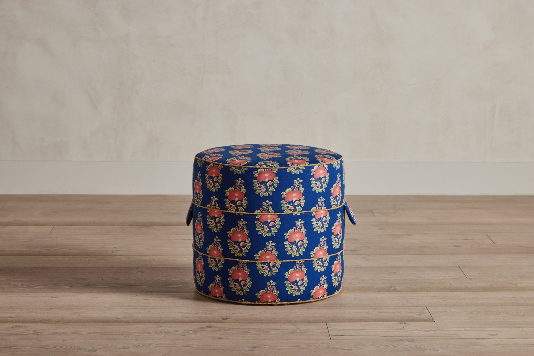 Shown in Small (17in) with Customer's Own Material (Tulu, Alma Blue and Samuel & Sons Saisons Cord with Tape CT-57459 Color 19 Sea Grass)