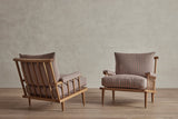 Shown in Customer's Own Material (Rose Cumming Classic Cloth in Basque Rose) and Natural Oak