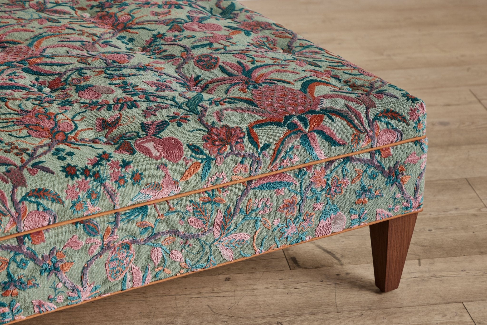 Shown in Customer's Own Material (Pierre Frey Braquenie Alizon Canard) with Saddle