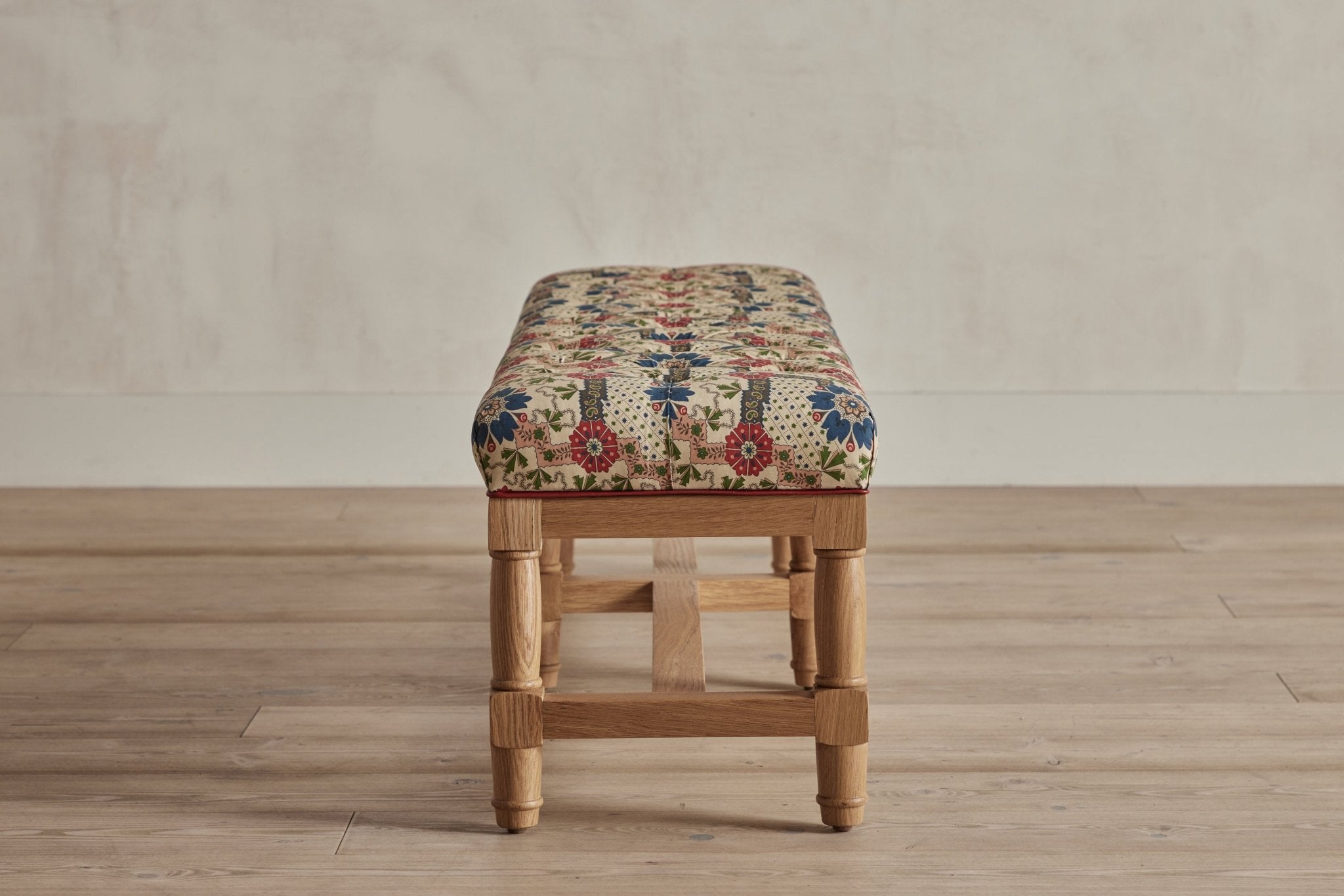 Shown in Natural Oak and Customer's Own Material (Decors Barbares Jardin Couranien Pink with Howe Poppy Leather Piping)