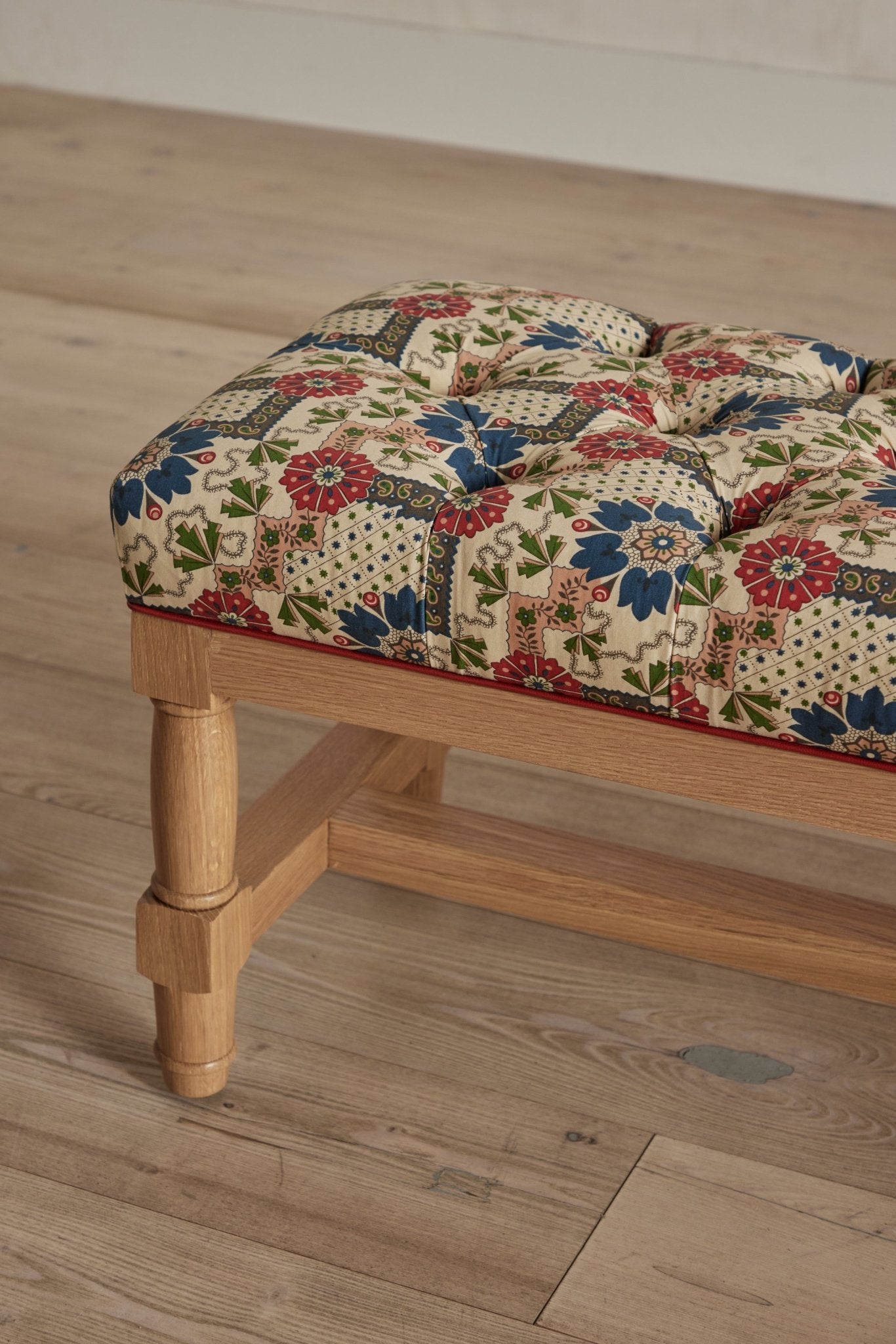 Shown in Natural Oak and Customer's Own Material (Decors Barbares Jardin Couranien Pink with Howe Poppy Leather Piping)